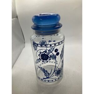 Blue Floral Glass Jar with Lid Decorative Kitchen Storage Container‎